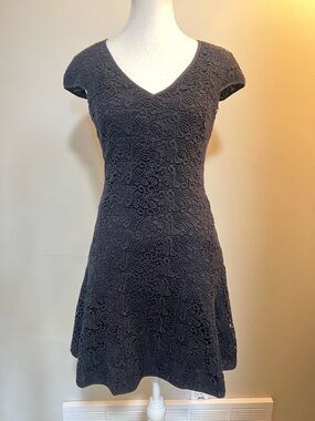 Club Monaco Lace Fit-and-Flare Dress in Charcoal Gray Size 0